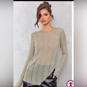 NWOT Sheer Long Sleeve Top in Light Green Size 6